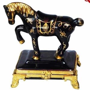 Limoges Black and Gold Equestrian Trinket Box